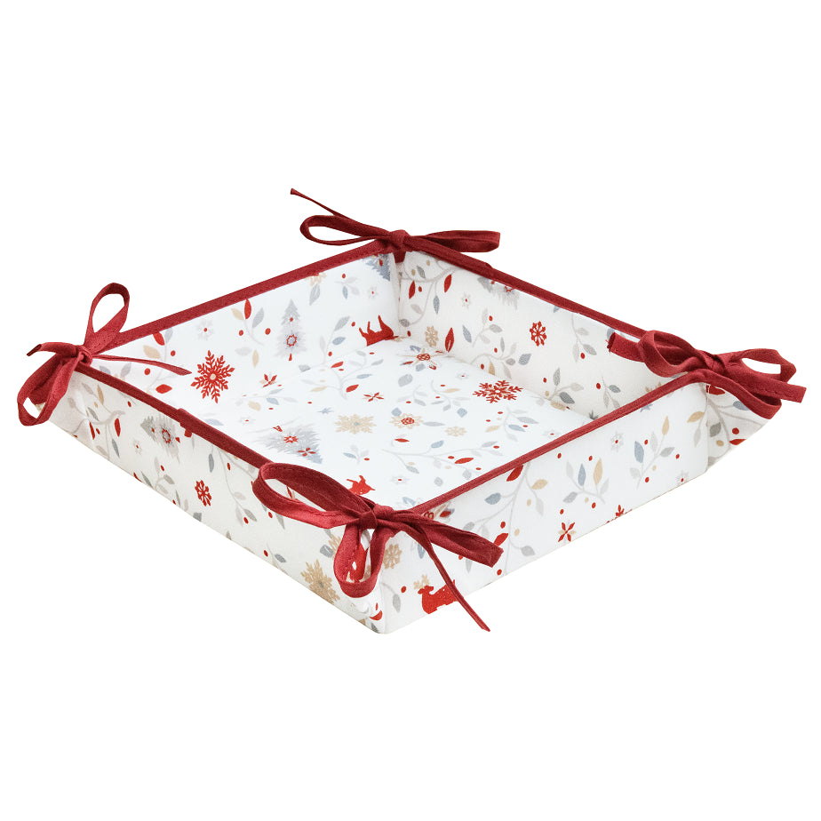 Mistletoe Cream & Red Cotton Bread Basket by Tissus Toselli