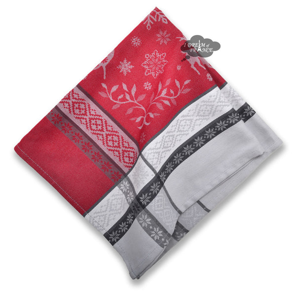 Christmas Spirit Red French Jacquard Cotton Dish Towel by Marat d'Avignon