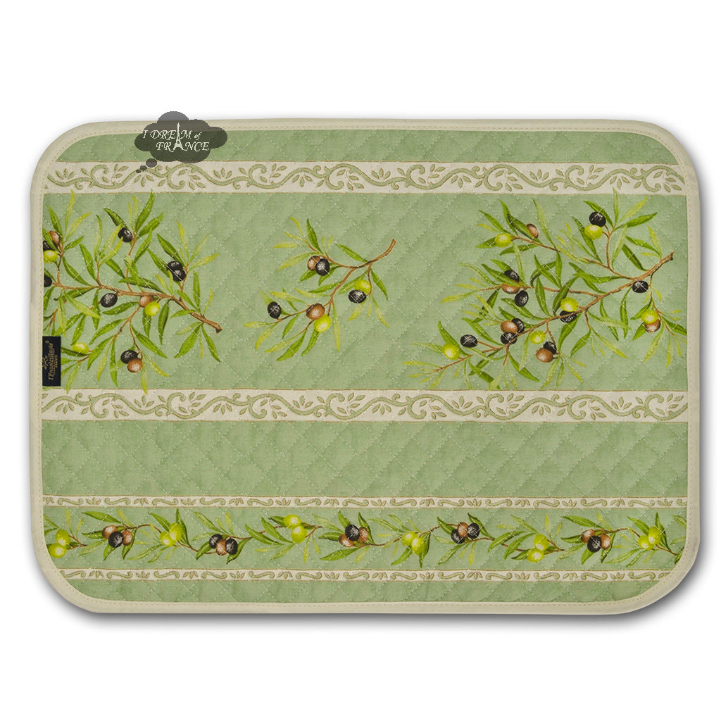 Clos des Oliviers Green Cotton Quilted Placemats by l'Ensoleillade