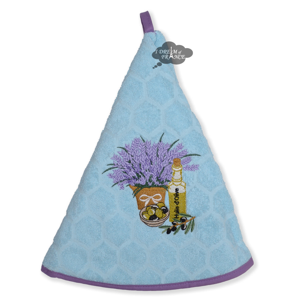 Round Terry Hand Towel Olive Oil and Lavender Baby Blue by Coton Blanc