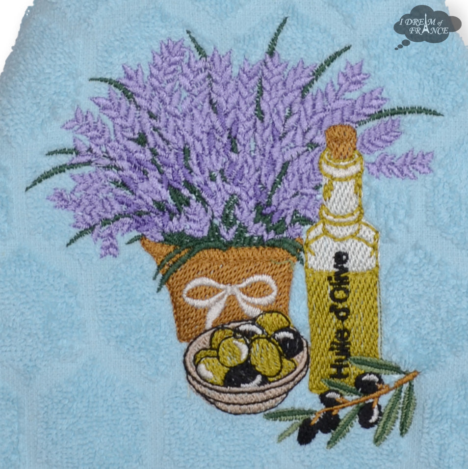 Round Terry Hand Towel Olive Oil and Lavender Baby Blue by Coton Blanc