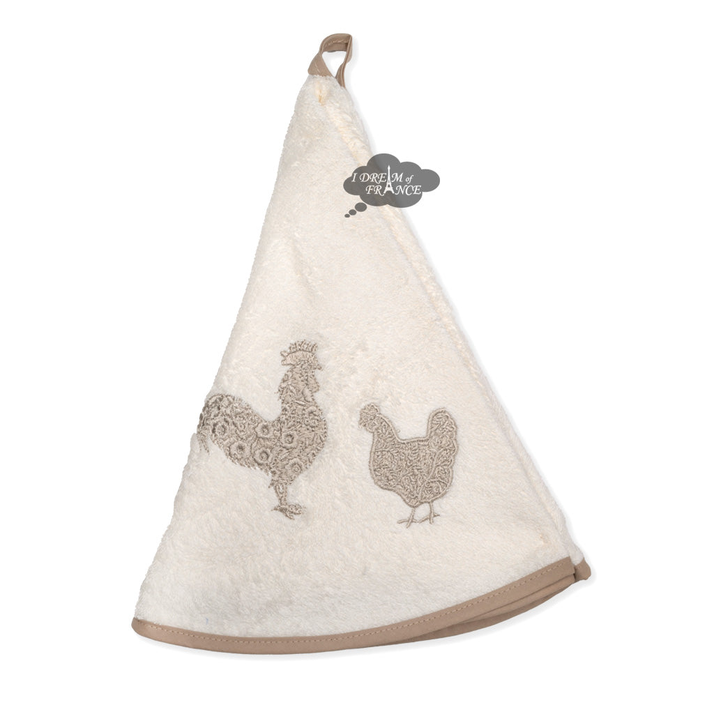 Round Terry Hand Towel Hen & Rooster Cream by Coton Blanc