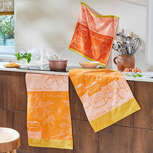 Delices d'Abricot (Apricot Delights) French Jacquard Cotton Dish Towel by Coucke