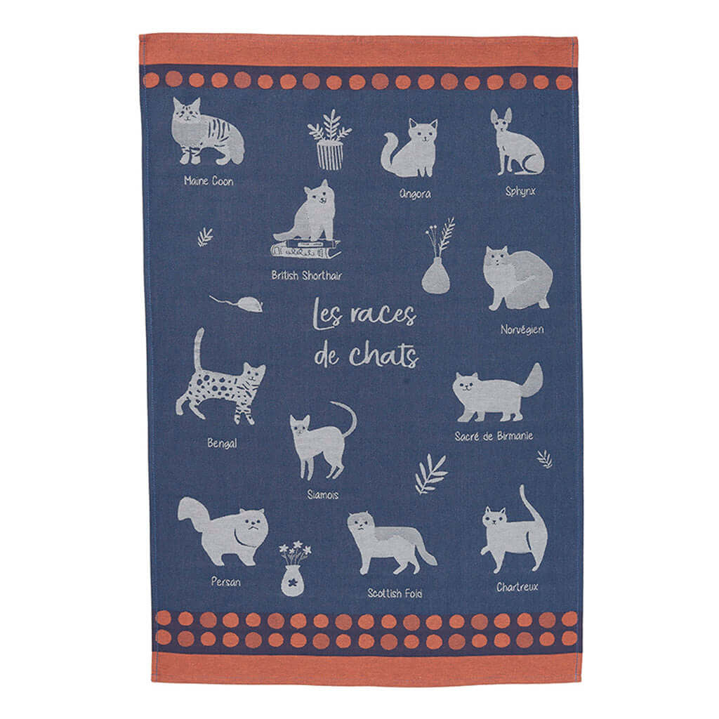 Races de Chats (Cat Breeds) French Jacquard Cotton Dish Towel by Coucke