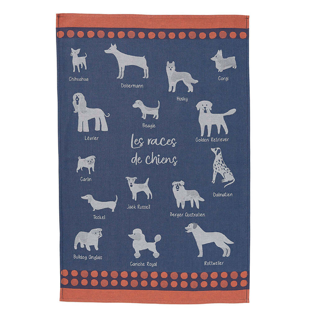 Races de Chiens (Dog Breeds) French Jacquard Cotton Dish Towel by Coucke