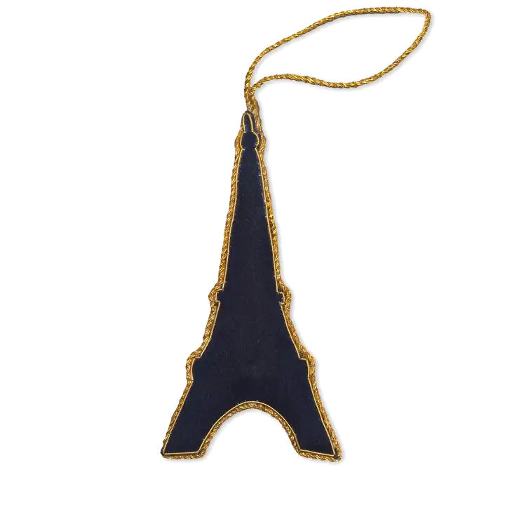 Golden Velveteen Eiffel Tower Christmas Ornament