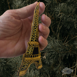 Golden Velveteen Eiffel Tower Christmas Ornament