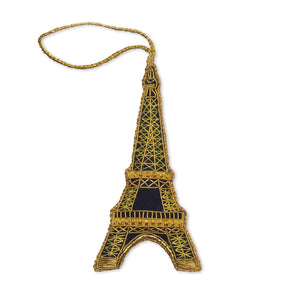 Golden Velveteen Eiffel Tower Christmas Ornament