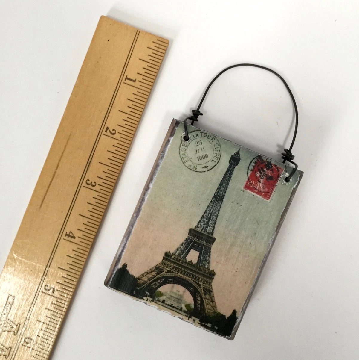 Eiffel Tower French Antique Postcard Christmas Ornament by JF Vintage