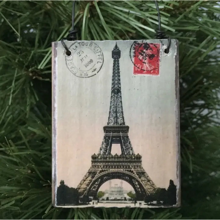 Eiffel Tower French Antique Postcard Christmas Ornament by JF Vintage