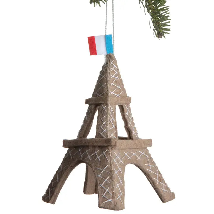 Handmade Felt Eiffel Tower 3D Christmas Ornament with French Flag