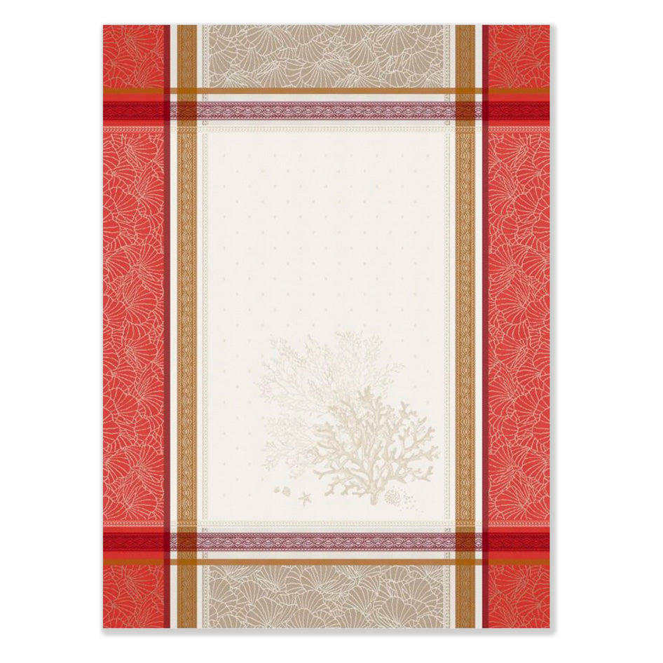 Oceane Coral French Cotton Jacquard Dish Towel by Tissus Toselli