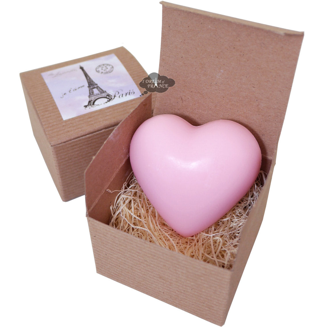 La Lavande Tea Rose Heart Soap in Paris Eiffel Stamp Tower Kraft Box