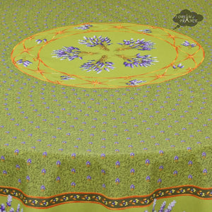 70" Round Lavender Green Acrylic-Coated Cotton Provence Tablecloths by Le Cluny