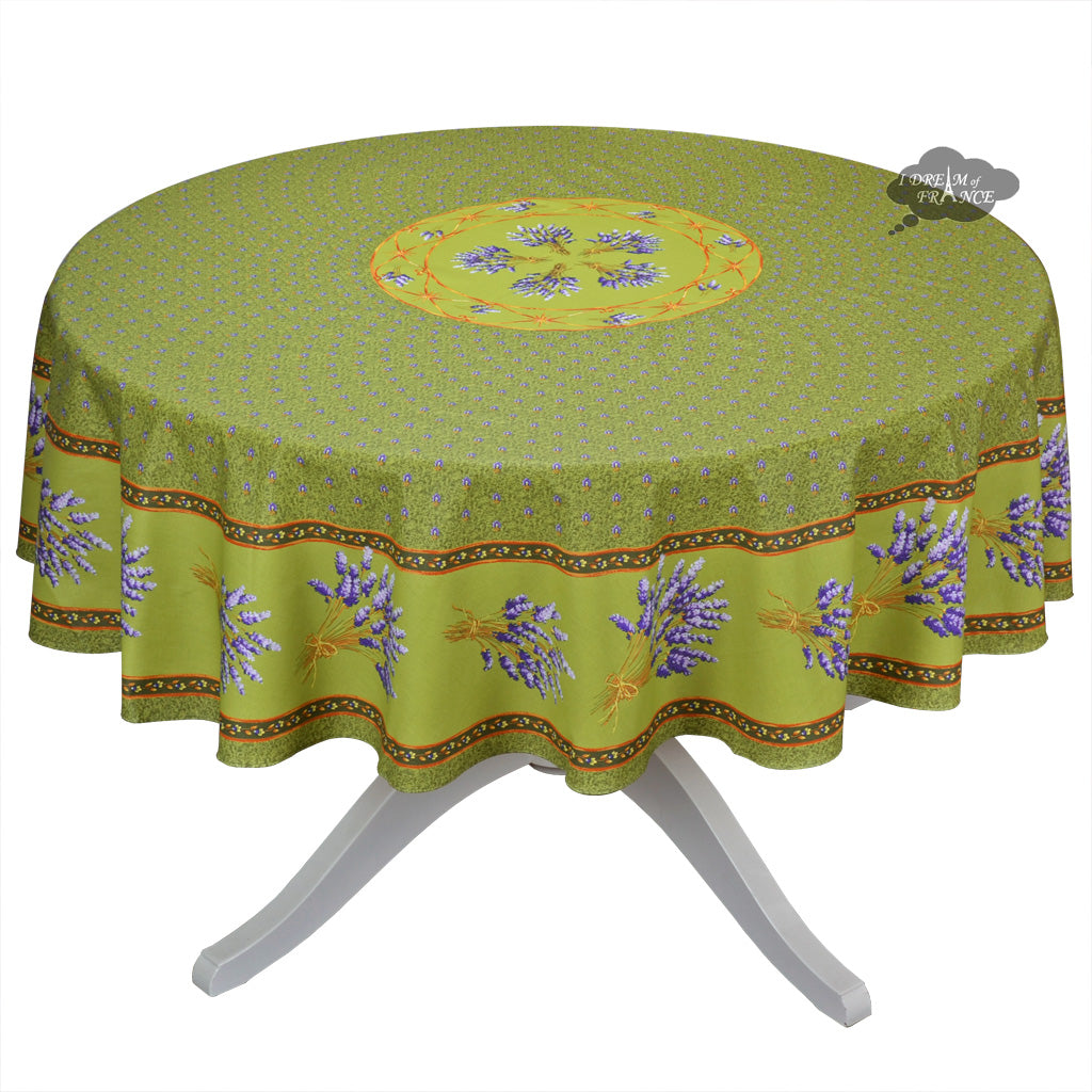 70" Round Lavender Green Acrylic-Coated Cotton Provence Tablecloths by Le Cluny