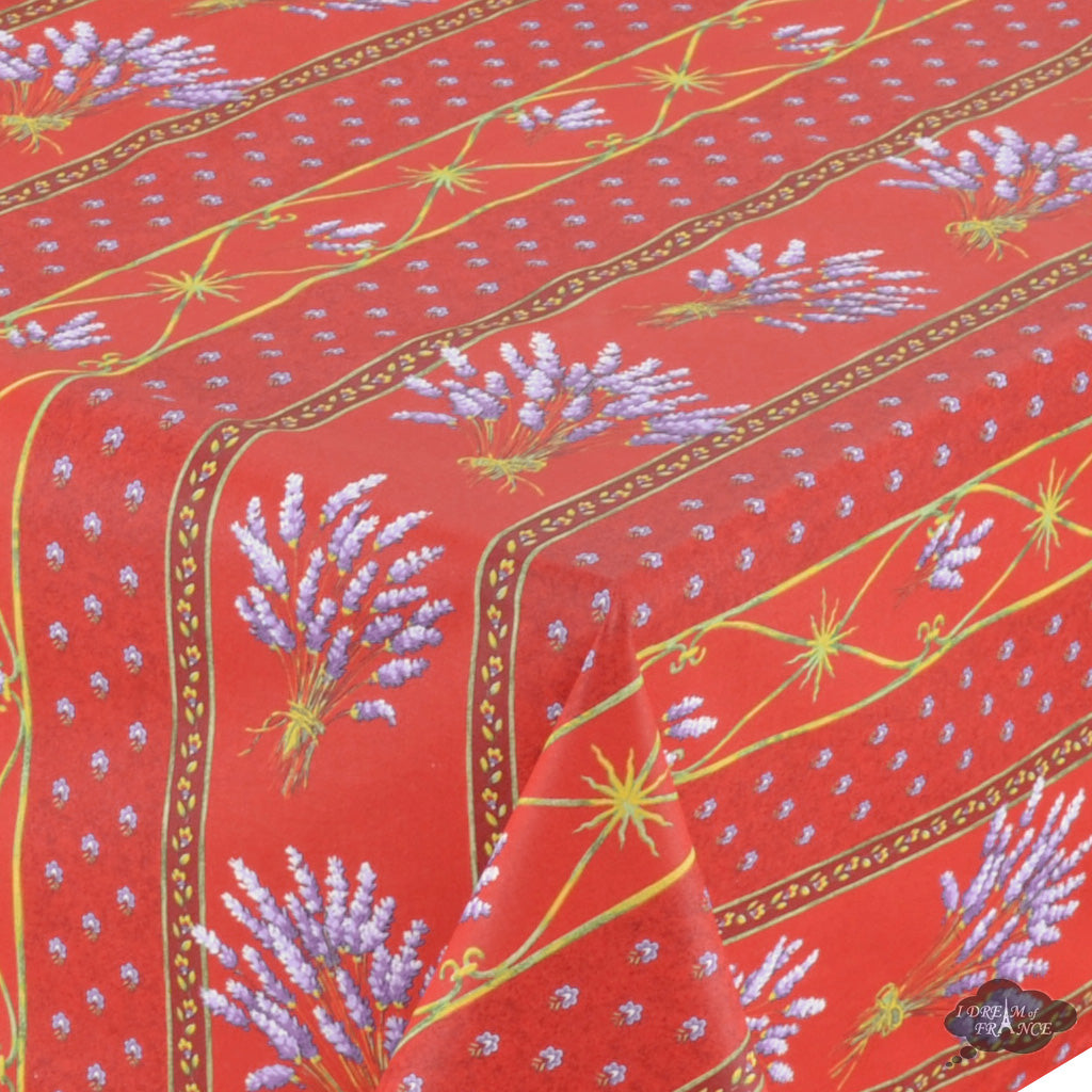 60x96" Rectangular Lavender Red Acrylic-Coated Cotton Provence Tablecloth by Le Cluny