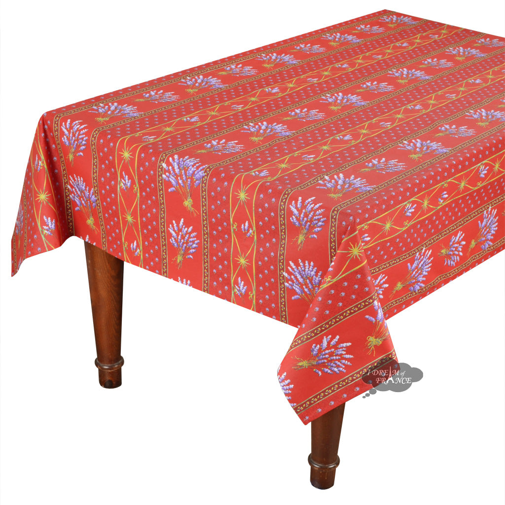 60x96" Rectangular Lavender Red Acrylic-Coated Cotton Provence Tablecloth by Le Cluny