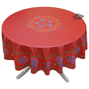 70" Round Lavender Red Acrylic-Coated Cotton Provence Tablecloths by Le Cluny