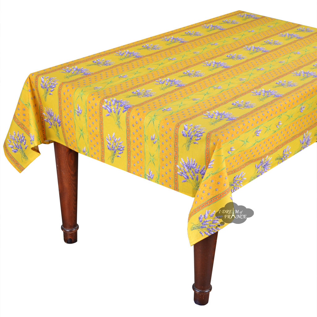 58" Square Lavender Yellow Acrylic-Coated Cotton Provence Tablecloth by Le Cluny