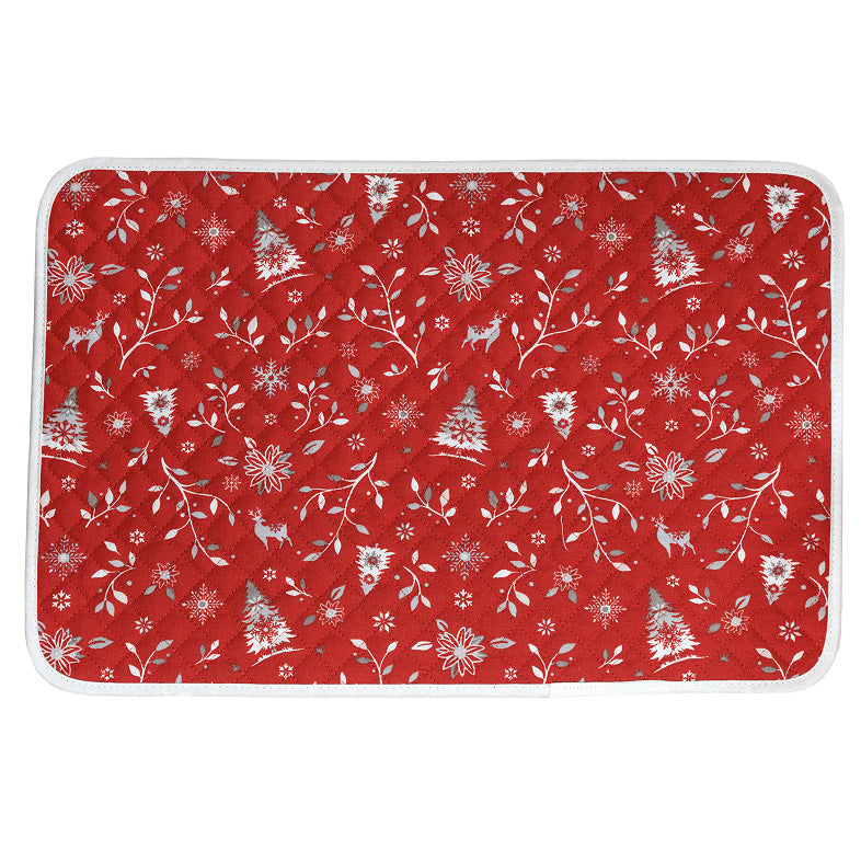 Mistletoe Red Acrylic-Coated Cotton Quilted Placemats by Tissus Toselli