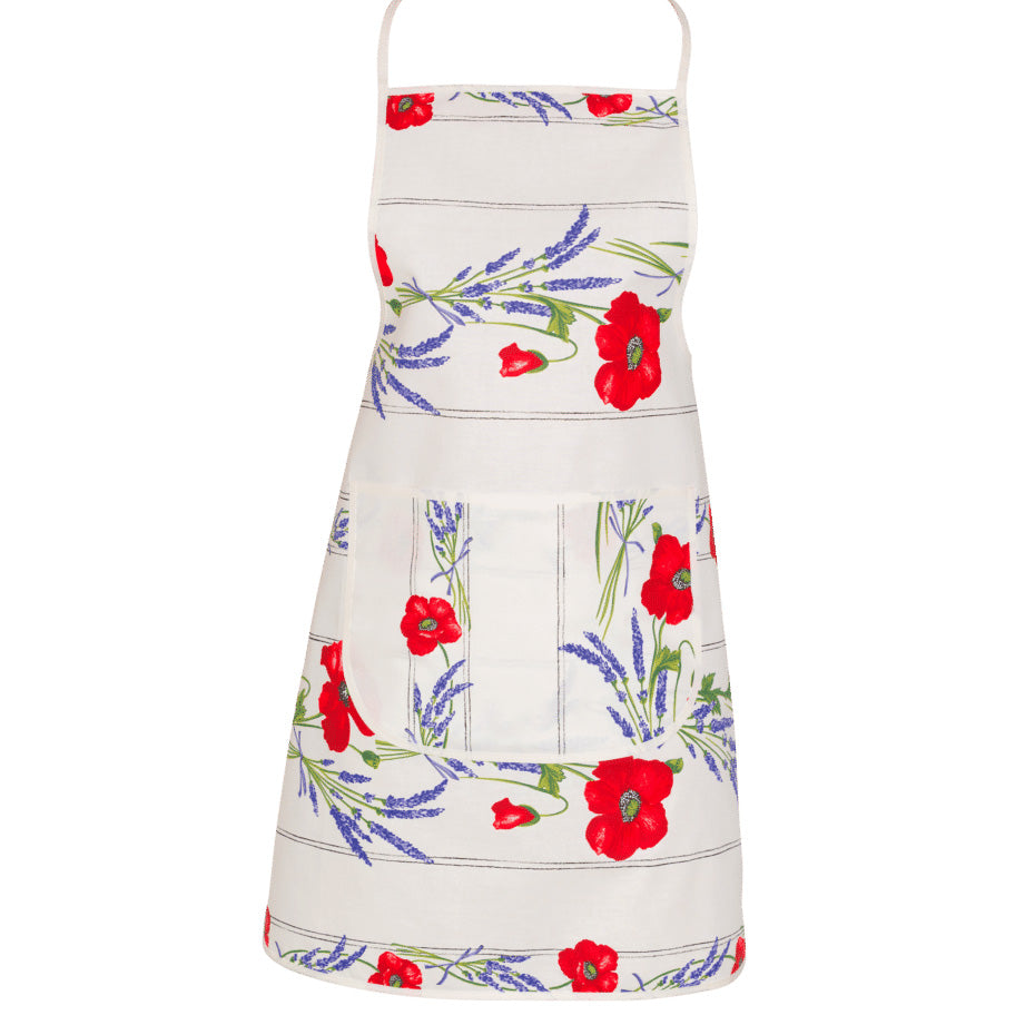 Poppies Cream Cotton Kitchen Apron by Tissus Toselli