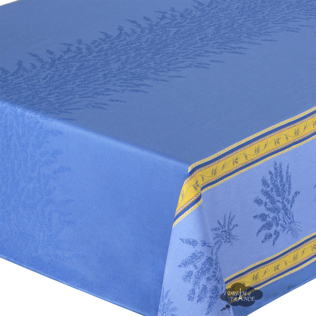 62x138" Rectangular Senanque Blue Double Border Jacquard Tablecloth by L'Ensoleillade