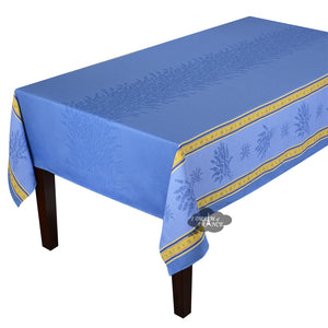 62x138" Rectangular Senanque Blue Double Border Jacquard Tablecloth by L'Ensoleillade