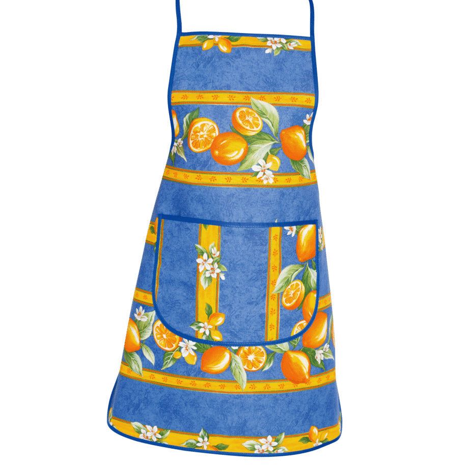 Lemons Blue Cotton Kitchen Apron by Tissus Toselli