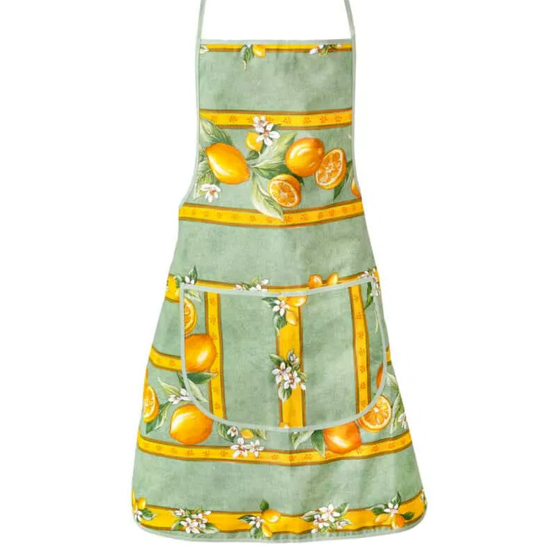 Lemons Green Cotton Kitchen Apron by Tissus Toselli