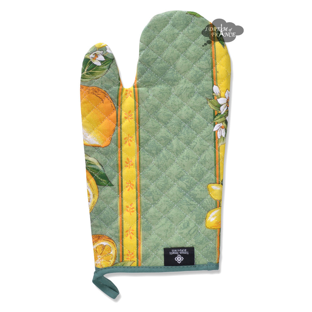 Lemons Green Cotton Oven Mitt by Tissus Toselli