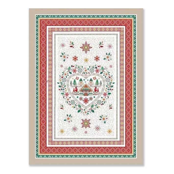 Mistletoe Red & Green French Cotton Kitchen Towel by Tissus Toselli