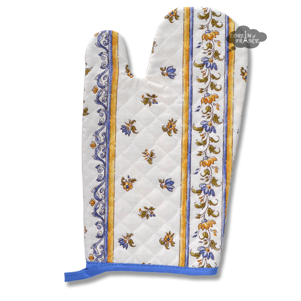 Moustiers Blue & Cream Cotton Oven Mitt by Tissus Toselli