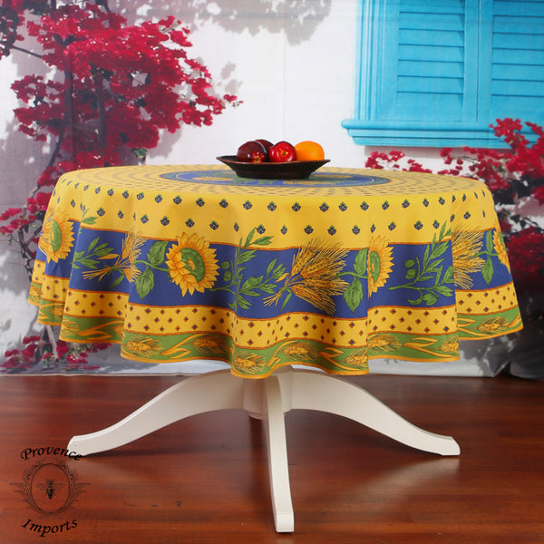 Popular Provencal lemon tablecloth - provençal cotton tablecoth - French cloth 225 x 150 cm - lemons and mimosa, yellow, blue