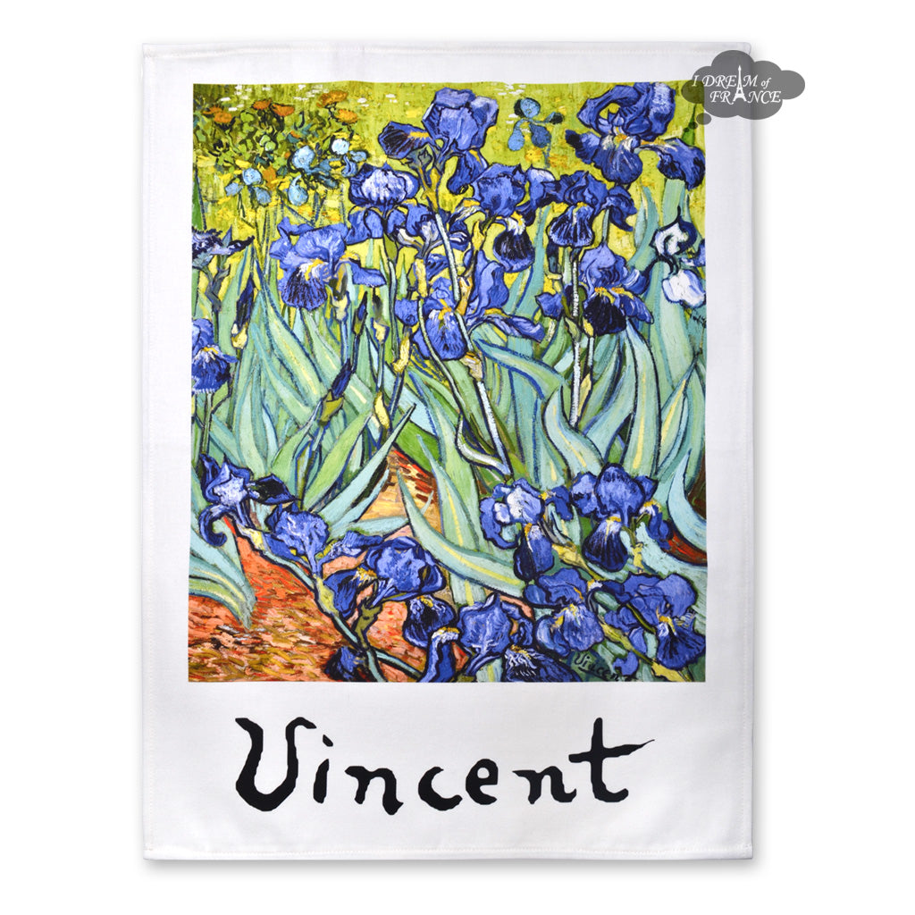 Irises by Vincent Van Gogh French Cotton Kitchen Towel by L.R. Creations