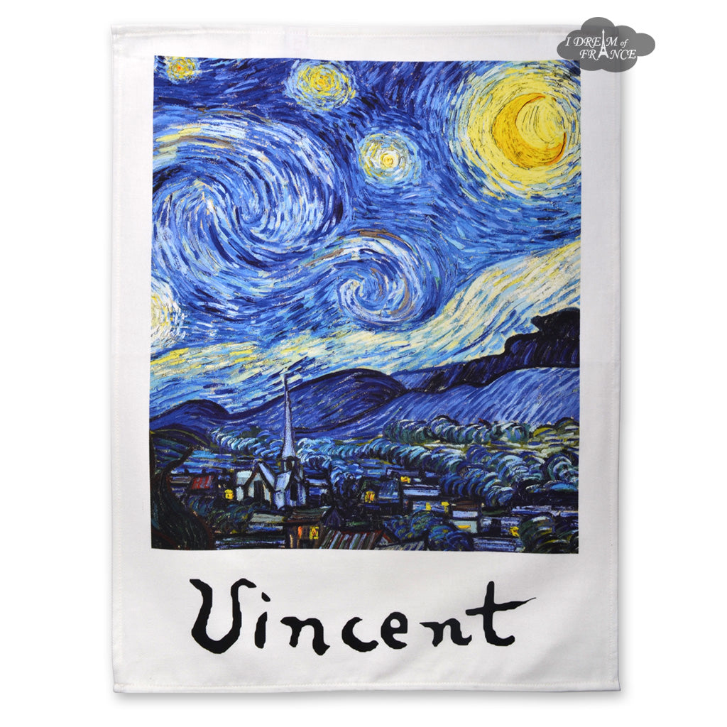 Starry Night by Vincent Van Gogh French Cotton Kitchen Towel by L.R. Creations