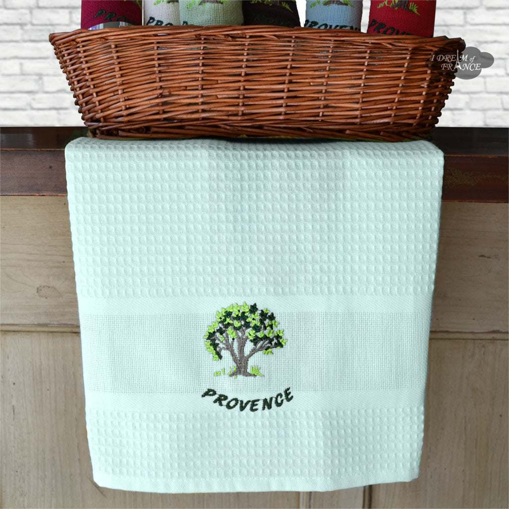 Olive Oil Light Blue Waffle-Weave Kitchen Towel by Coton Blanc