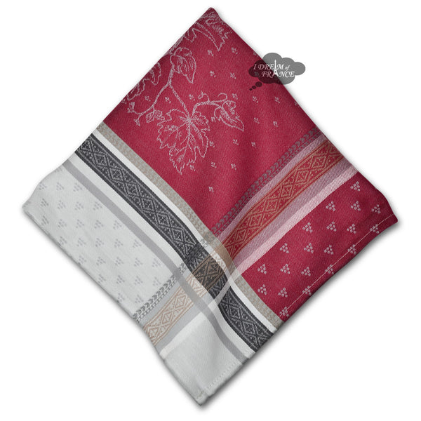 Winery Red & Gray French Cotton Jacquard Dish Towel by Tissus