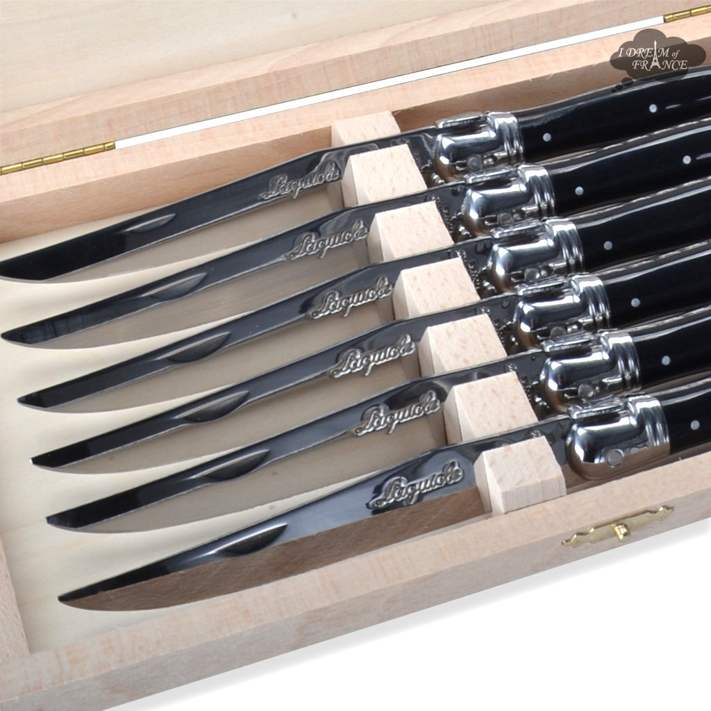 Jean Dubost 6 Steak Knives Real Horn in Box