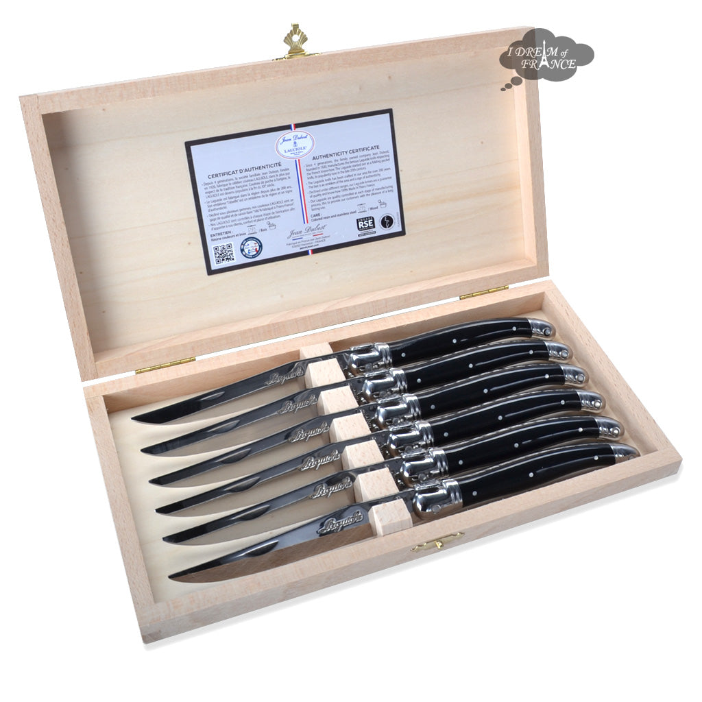  Jean Dubost 6 Steak Knives in Wooden Block, Ivory: Steak Knife  Sets: Home & Kitchen