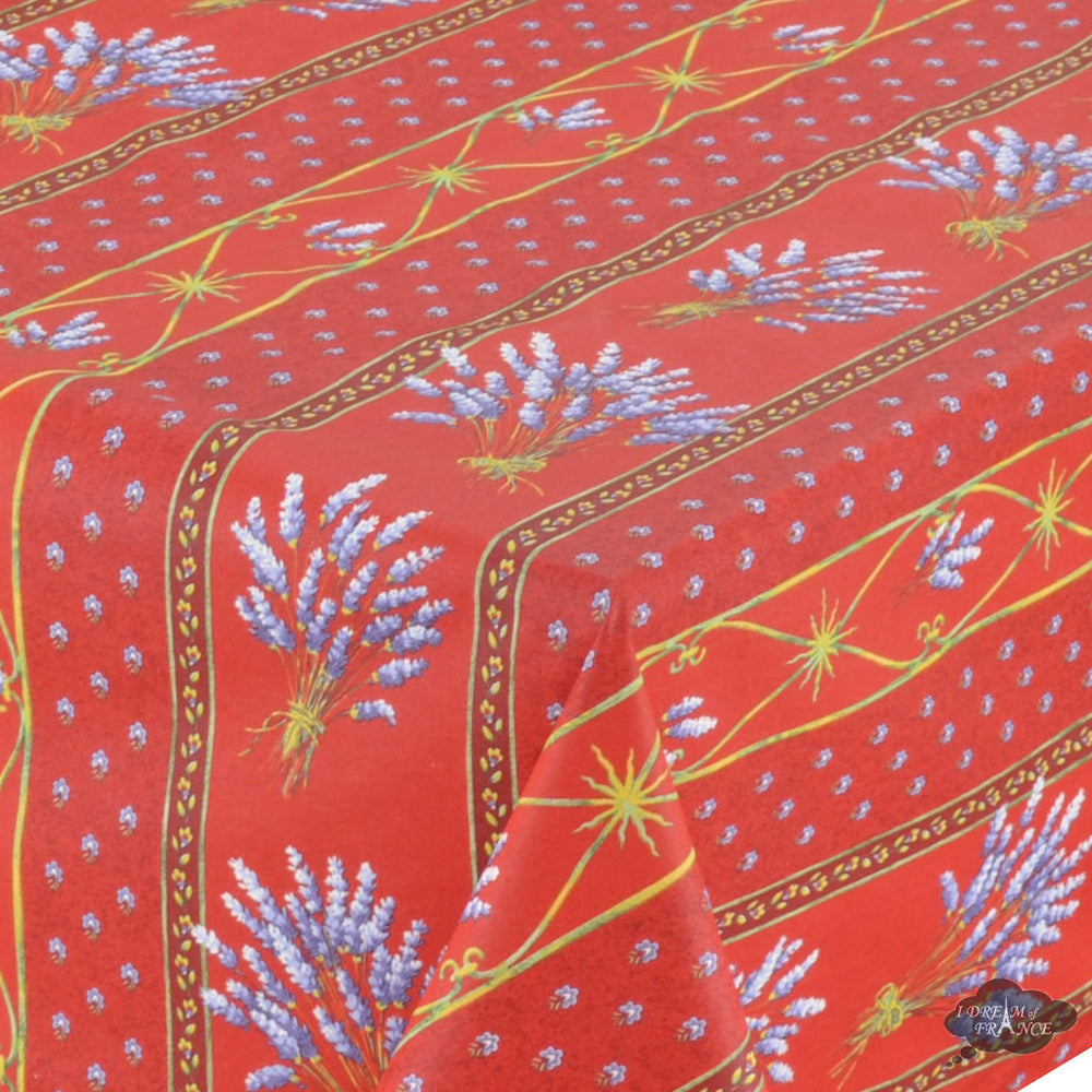 52x72 Rectangular Lavender Red Acrylic Coated Cotton Provence Tablecloth By Le Cluny French 6652