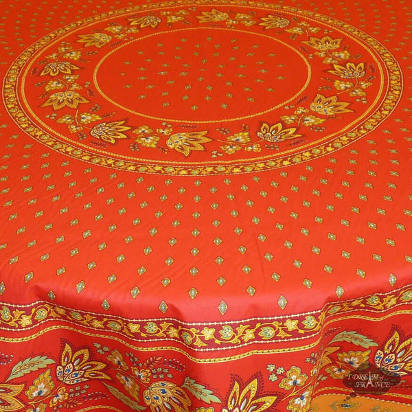 Round Tablecloth French Country Crimson Red Ticking shops Stripe