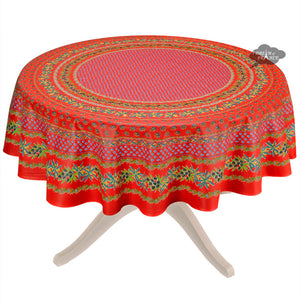 70" Round Olives Red Cotton Coated Provence Tablecloth by Le Cluny