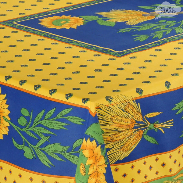 Tournesol Blue/Yellow French Provencal Stain Resistant Polyester Tablecloth  - 59x94