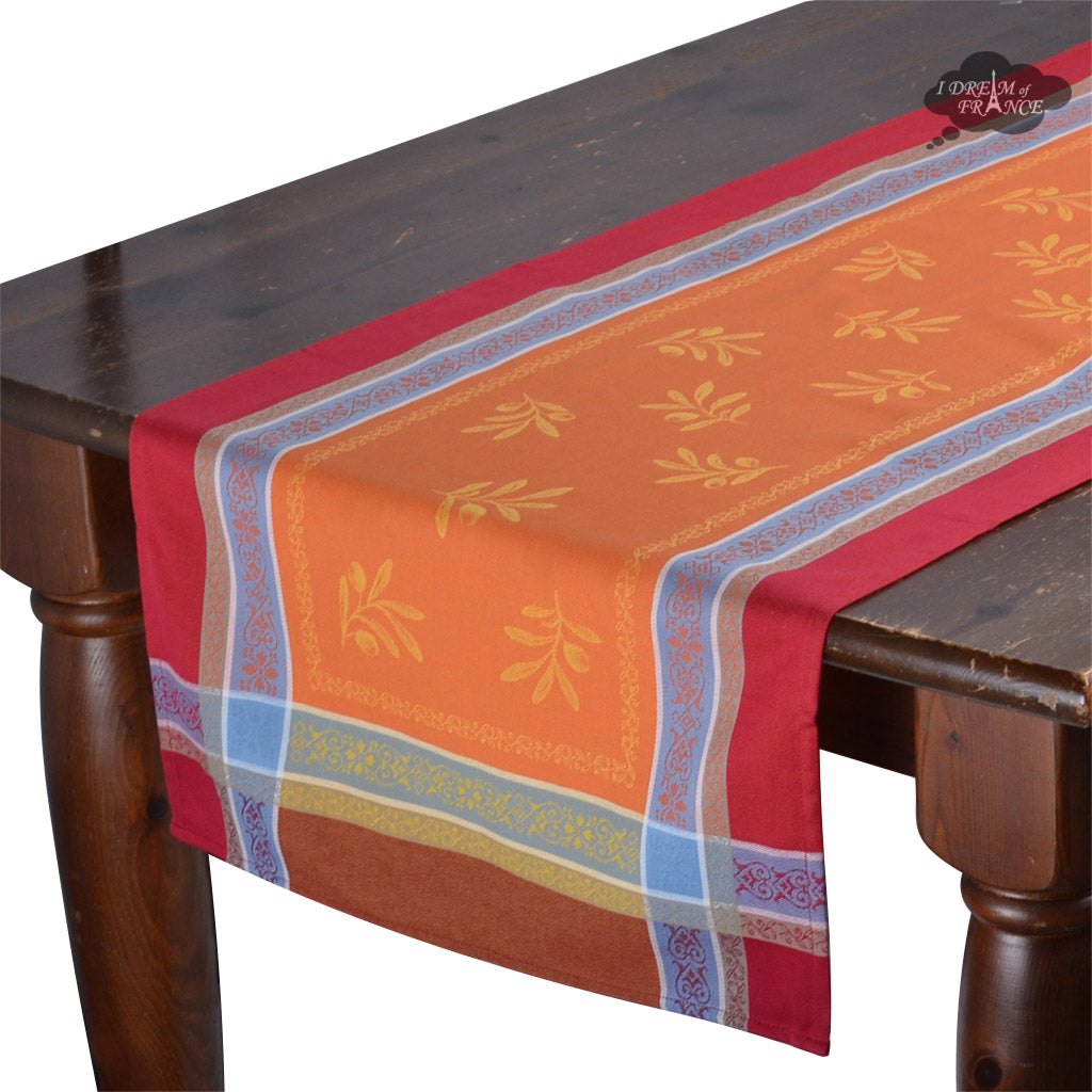 62x98 Rectangular Olivia Red And Orange French Jacquard Tablecloth By T