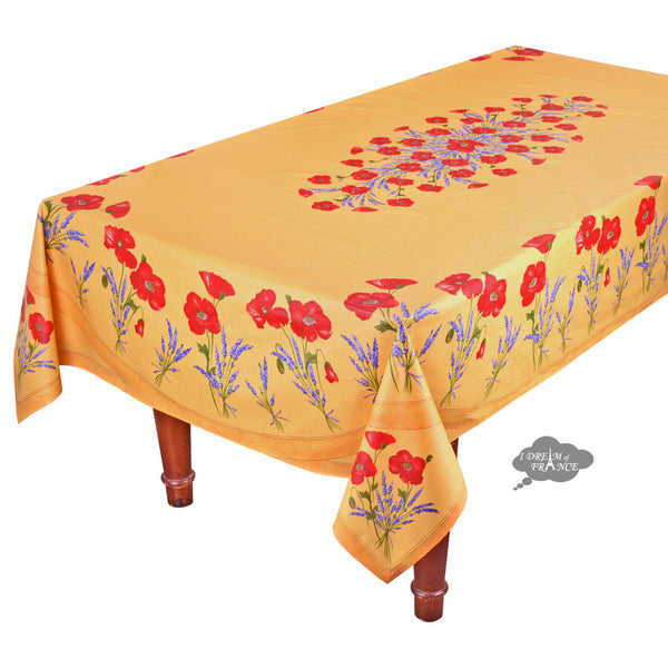 L' hot Ensoleillade French Red Poppies and Lilacs Oblong 60 x 96 Cotton Tablecloth and 6 Matching Napkins Made in France- floral tablecloth