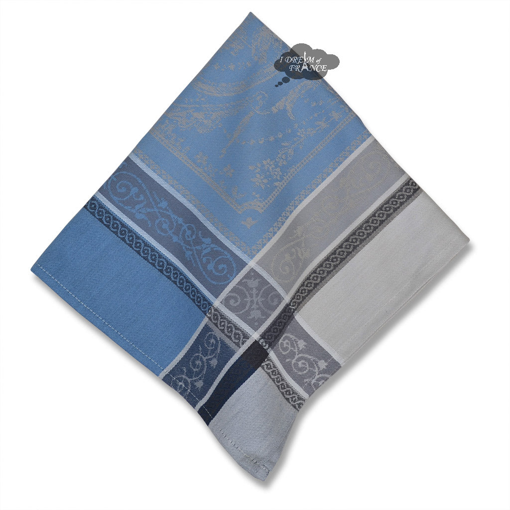 Versailles Gray & Blue Cotton Jacquard Dish Towel by Tissus Toselli